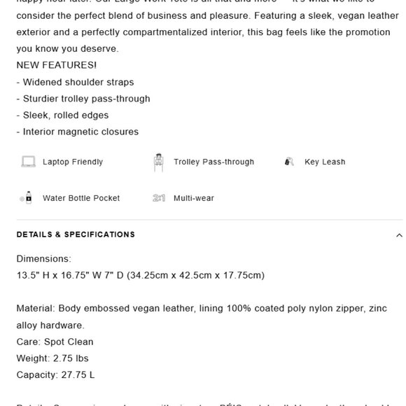 BEIS LARGE WORK TOTE BLACK - NWT Vegan Leather - Picture 2 of 7